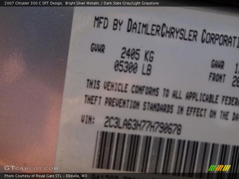 Bright Silver Metallic / Dark Slate Gray/Light Graystone 2007 Chrysler 300 C SRT Design