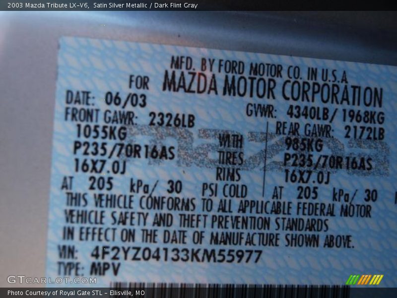 Satin Silver Metallic / Dark Flint Gray 2003 Mazda Tribute LX-V6