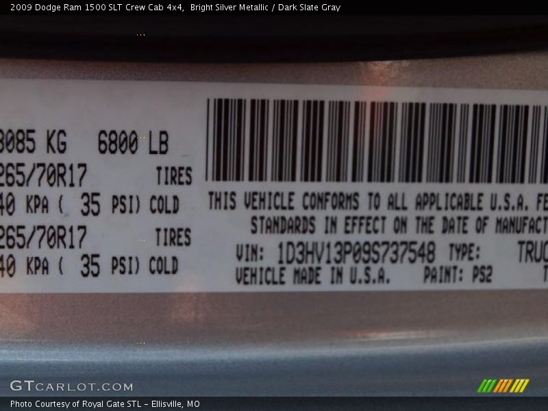 Bright Silver Metallic / Dark Slate Gray 2009 Dodge Ram 1500 SLT Crew Cab 4x4