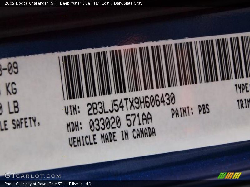 Deep Water Blue Pearl Coat / Dark Slate Gray 2009 Dodge Challenger R/T