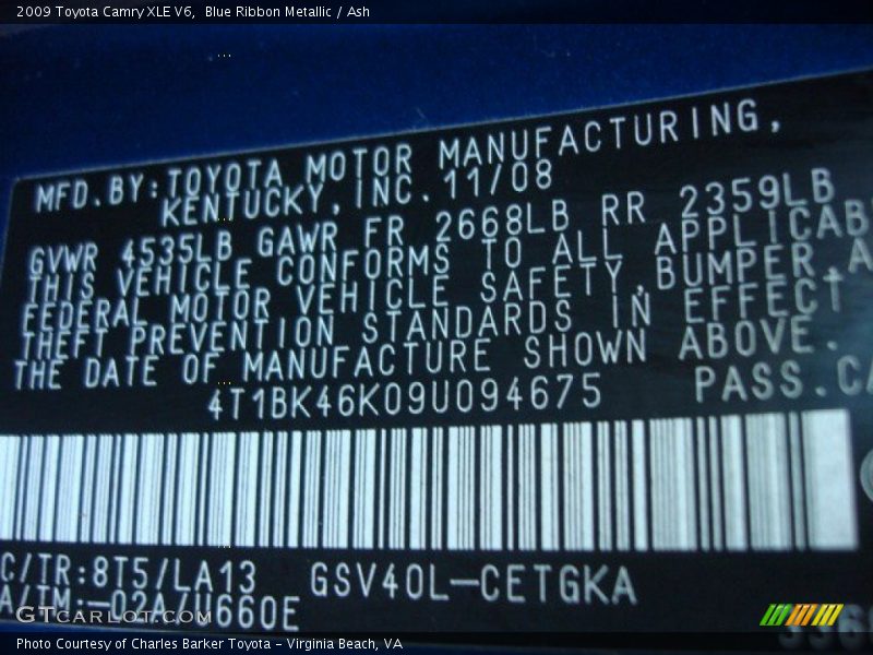 Blue Ribbon Metallic / Ash 2009 Toyota Camry XLE V6