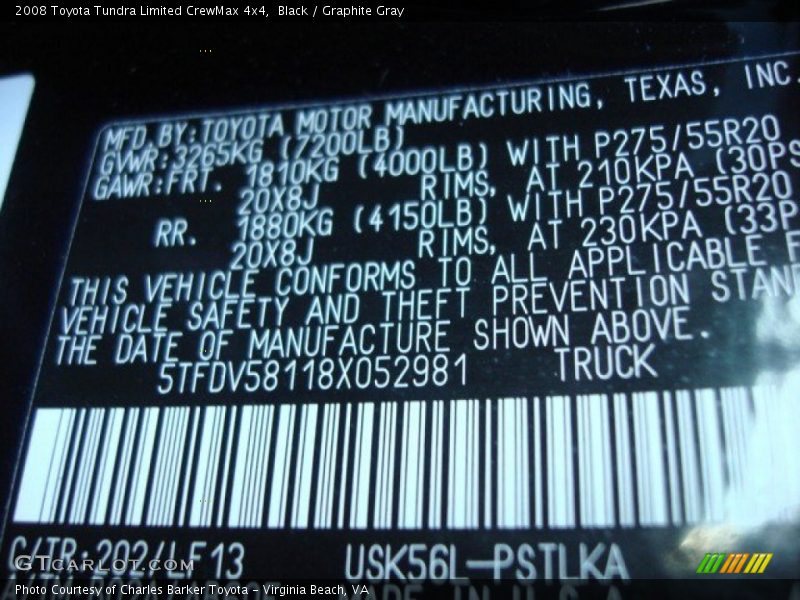 Black / Graphite Gray 2008 Toyota Tundra Limited CrewMax 4x4