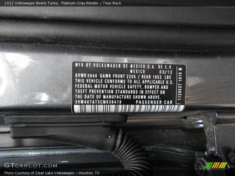 Platinum Gray Metallic / Titan Black 2012 Volkswagen Beetle Turbo