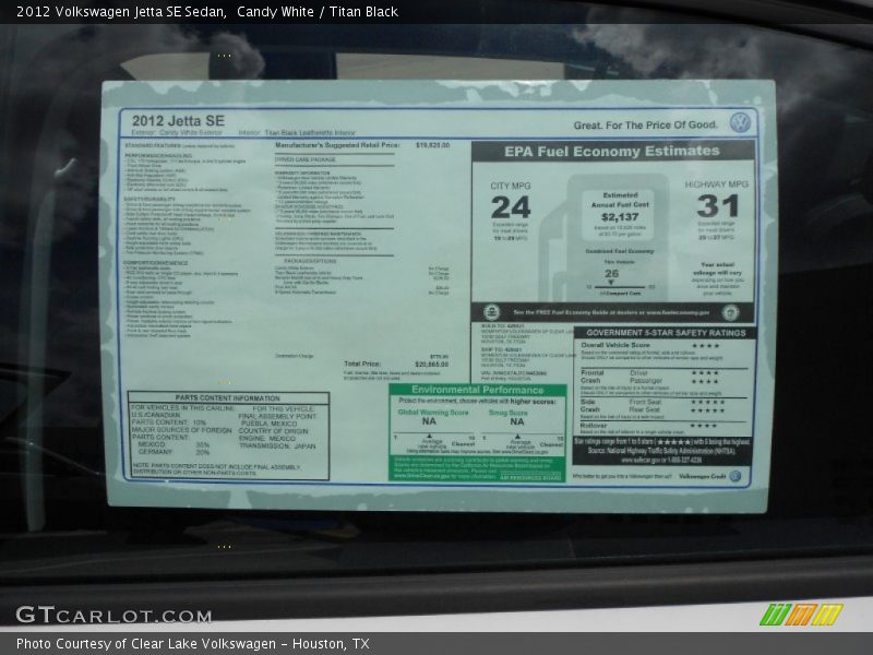Candy White / Titan Black 2012 Volkswagen Jetta SE Sedan
