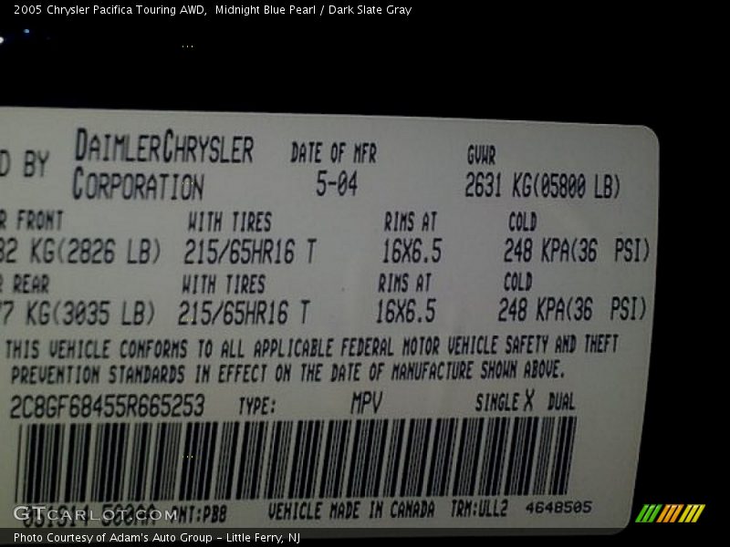 Midnight Blue Pearl / Dark Slate Gray 2005 Chrysler Pacifica Touring AWD