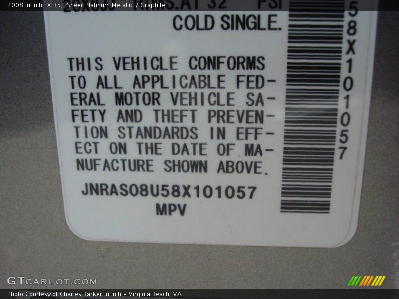 Sheer Platinum Metallic / Graphite 2008 Infiniti FX 35