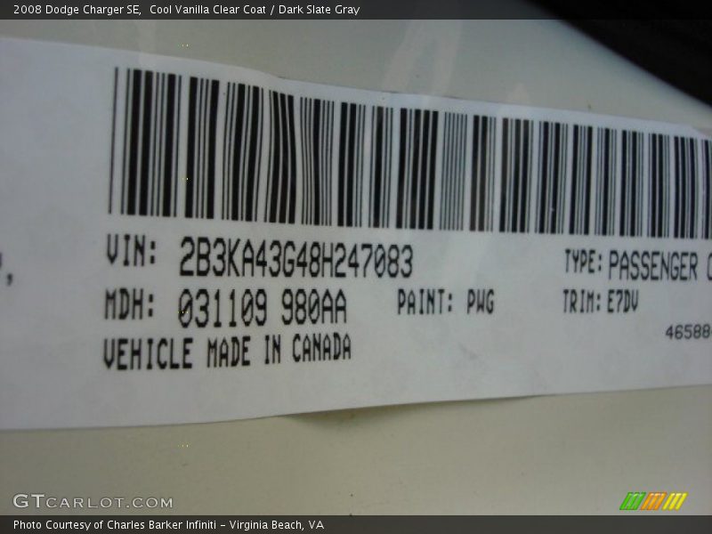 Cool Vanilla Clear Coat / Dark Slate Gray 2008 Dodge Charger SE