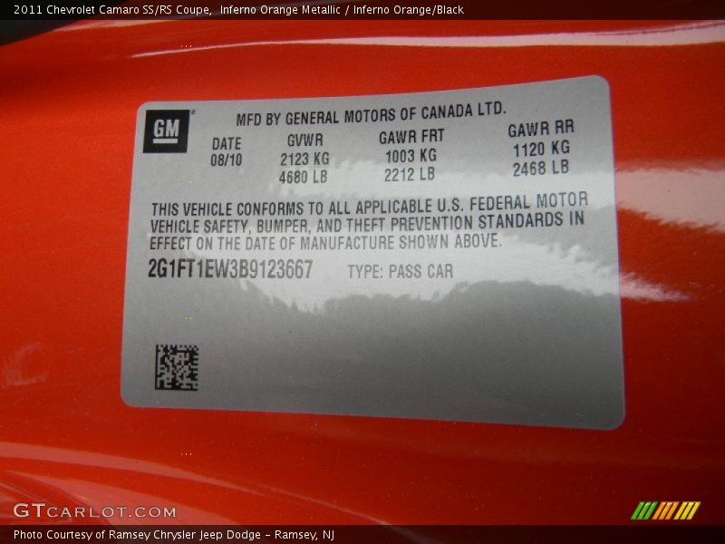 Inferno Orange Metallic / Inferno Orange/Black 2011 Chevrolet Camaro SS/RS Coupe