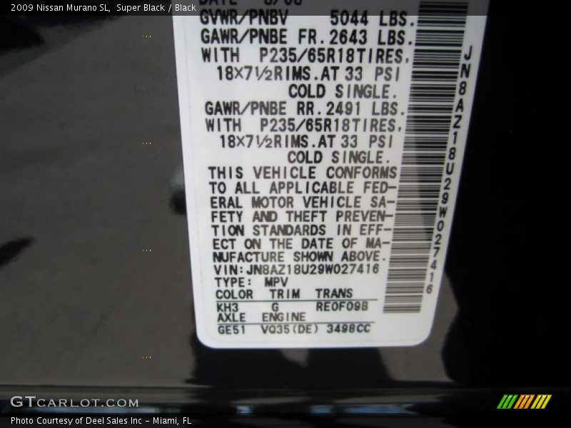 Super Black / Black 2009 Nissan Murano SL