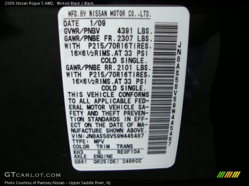 Wicked Black / Black 2009 Nissan Rogue S AWD