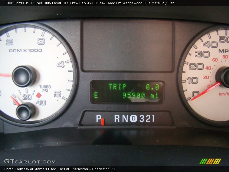Medium Wedgewood Blue Metallic / Tan 2006 Ford F350 Super Duty Lariat FX4 Crew Cab 4x4 Dually