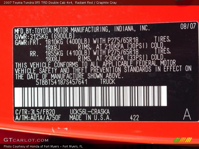 Radiant Red / Graphite Gray 2007 Toyota Tundra SR5 TRD Double Cab 4x4