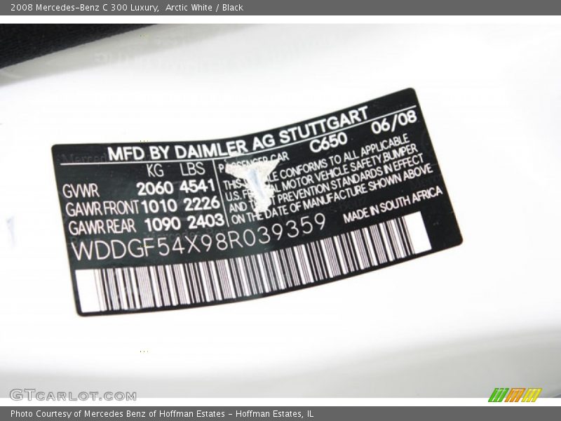 Arctic White / Black 2008 Mercedes-Benz C 300 Luxury