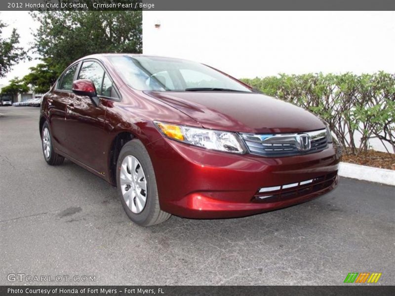 Crimson Pearl / Beige 2012 Honda Civic LX Sedan
