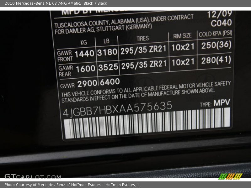 2010 ML 63 AMG 4Matic Black Color Code 040