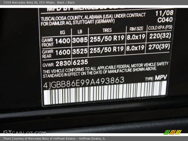Black / Black 2009 Mercedes-Benz ML 350 4Matic