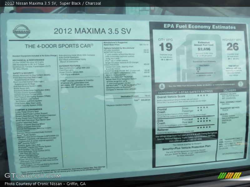 Super Black / Charcoal 2012 Nissan Maxima 3.5 SV
