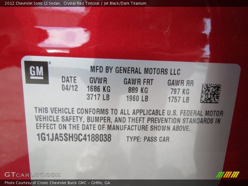 Crystal Red Tintcoat / Jet Black/Dark Titanium 2012 Chevrolet Sonic LS Sedan
