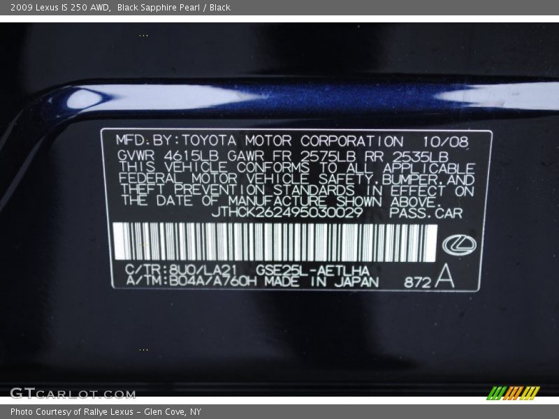 Black Sapphire Pearl / Black 2009 Lexus IS 250 AWD