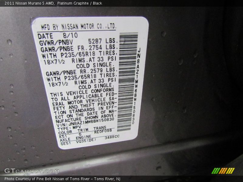 Platinum Graphite / Black 2011 Nissan Murano S AWD