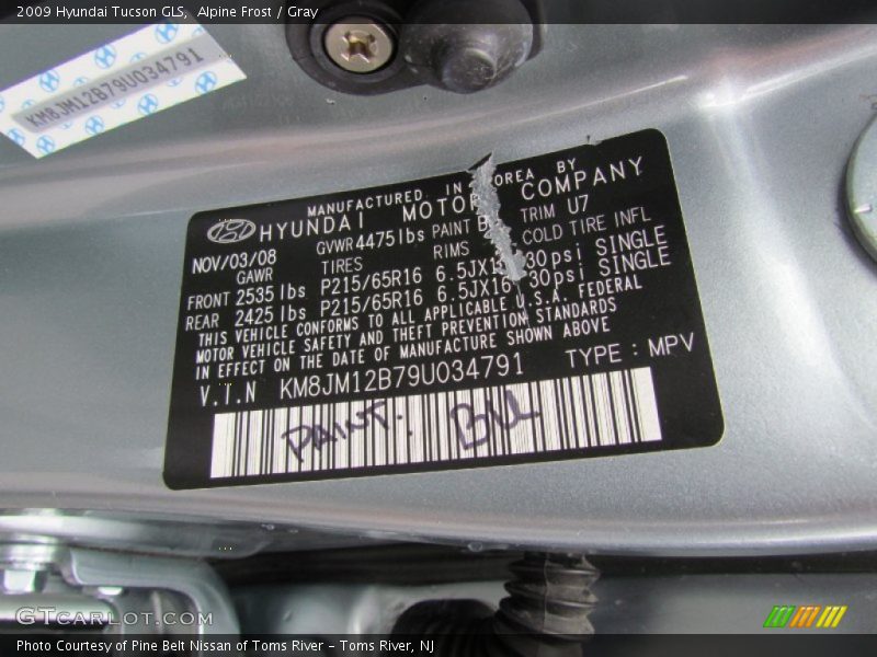 Alpine Frost / Gray 2009 Hyundai Tucson GLS
