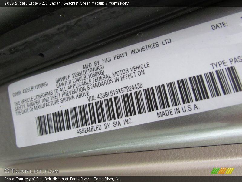 Seacrest Green Metallic / Warm Ivory 2009 Subaru Legacy 2.5i Sedan