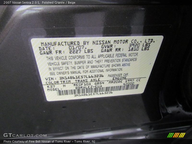 2007 Sentra 2.0 S Polished Granite Color Code K37