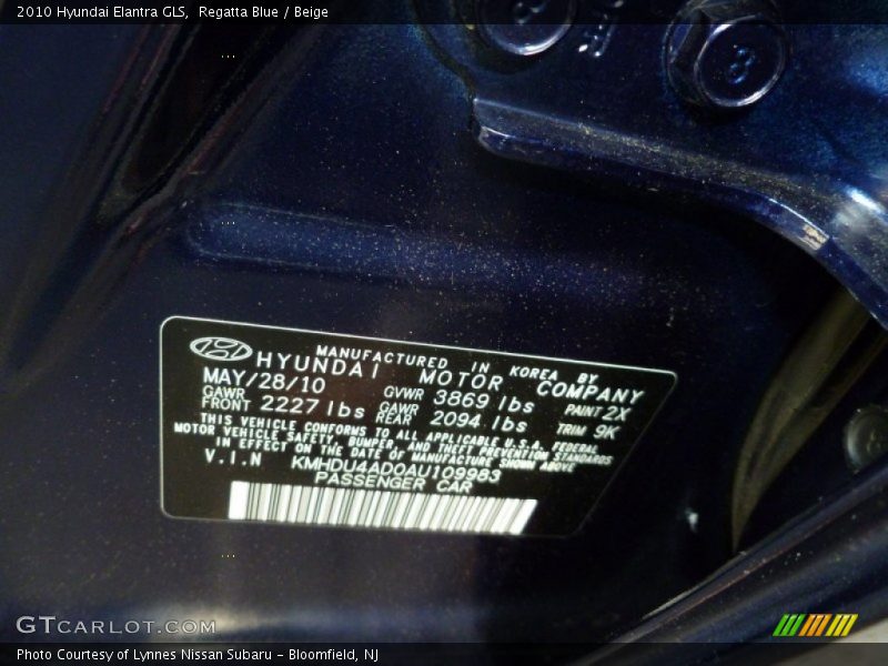Regatta Blue / Beige 2010 Hyundai Elantra GLS