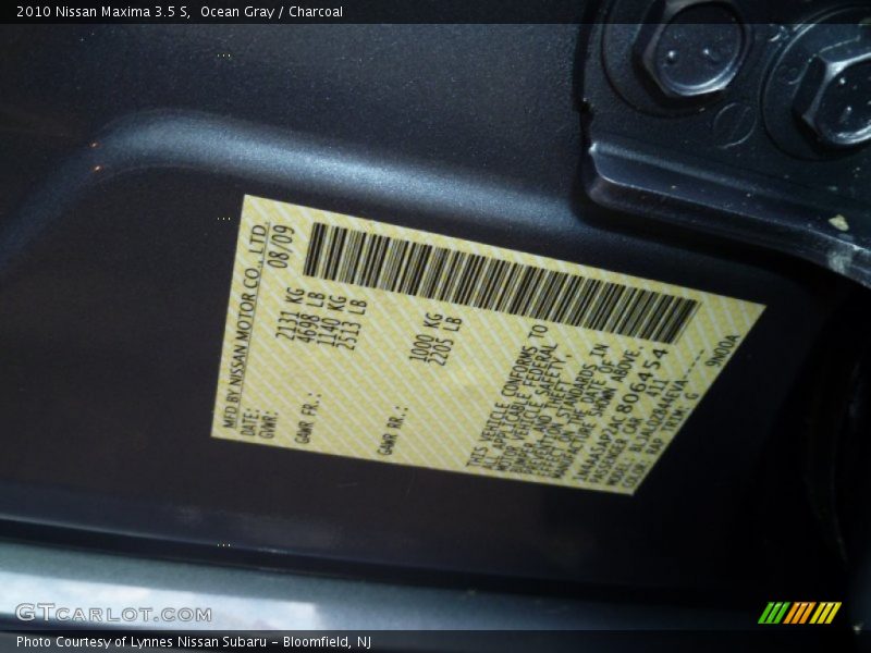 Ocean Gray / Charcoal 2010 Nissan Maxima 3.5 S