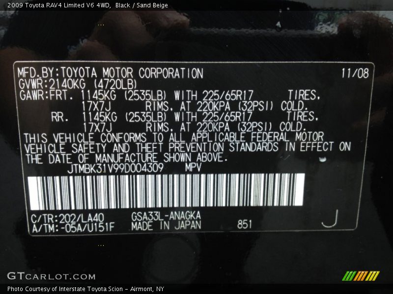 Black / Sand Beige 2009 Toyota RAV4 Limited V6 4WD