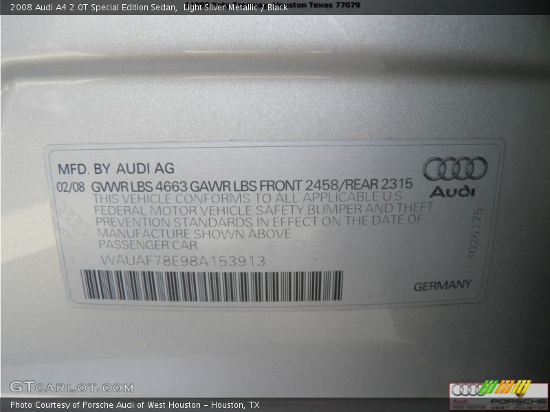 Light Silver Metallic / Black 2008 Audi A4 2.0T Special Edition Sedan