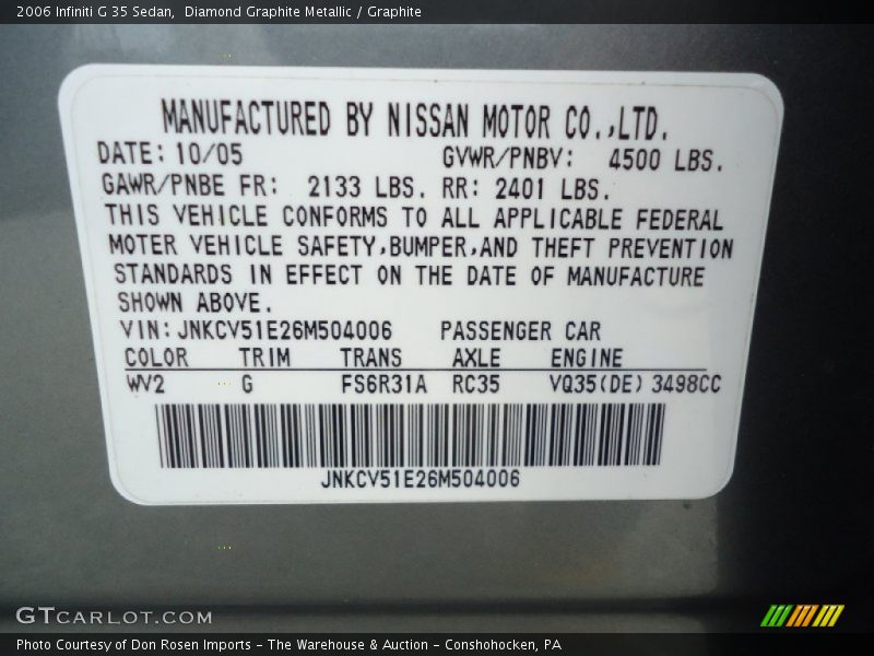Diamond Graphite Metallic / Graphite 2006 Infiniti G 35 Sedan