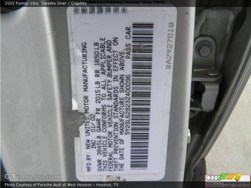 Satellite Silver / Graphite 2003 Pontiac Vibe