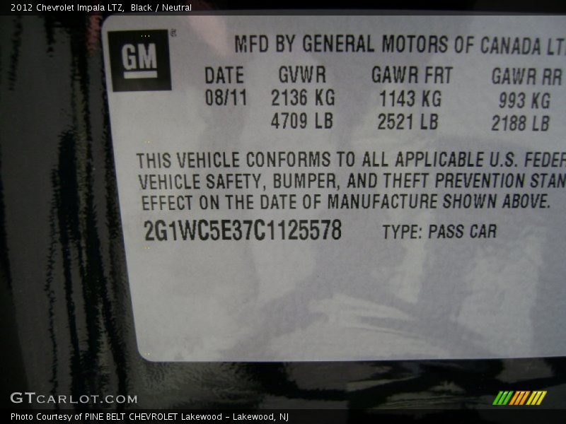 Black / Neutral 2012 Chevrolet Impala LTZ