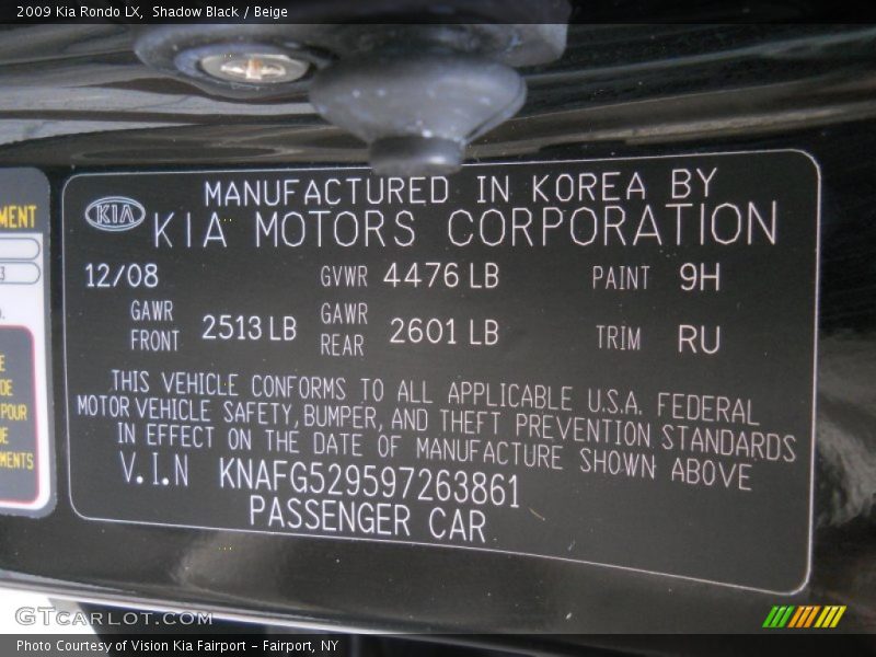 Shadow Black / Beige 2009 Kia Rondo LX