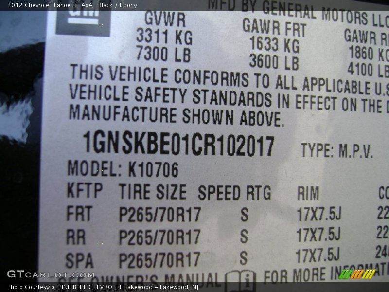 Black / Ebony 2012 Chevrolet Tahoe LT 4x4