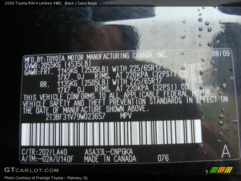 Black / Sand Beige 2009 Toyota RAV4 Limited 4WD