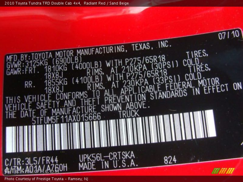 Radiant Red / Sand Beige 2010 Toyota Tundra TRD Double Cab 4x4