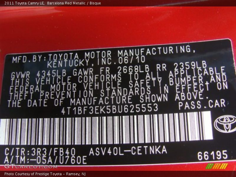 Barcelona Red Metallic / Bisque 2011 Toyota Camry LE