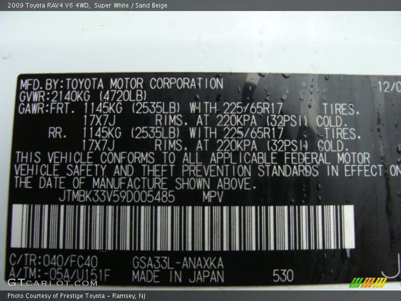 Super White / Sand Beige 2009 Toyota RAV4 V6 4WD