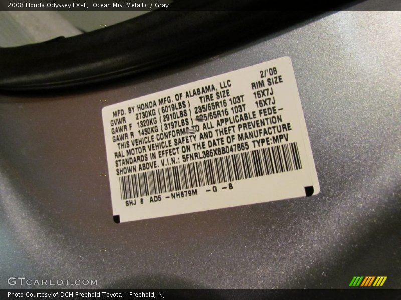 Ocean Mist Metallic / Gray 2008 Honda Odyssey EX-L