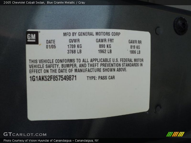 Blue Granite Metallic / Gray 2005 Chevrolet Cobalt Sedan