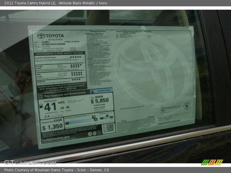 Attitude Black Metallic / Ivory 2012 Toyota Camry Hybrid LE