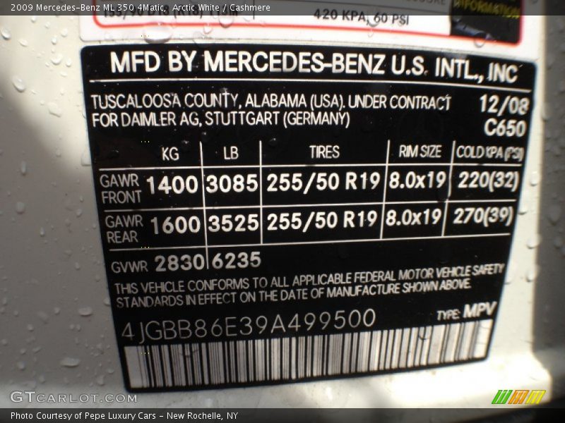 Arctic White / Cashmere 2009 Mercedes-Benz ML 350 4Matic