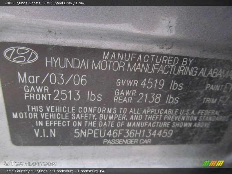 Steel Gray / Gray 2006 Hyundai Sonata LX V6