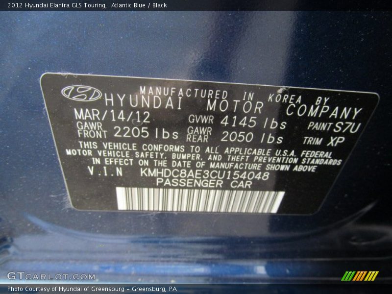 Atlantic Blue / Black 2012 Hyundai Elantra GLS Touring