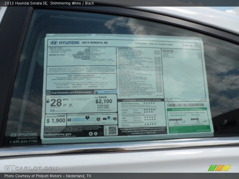  2013 Sonata SE Window Sticker