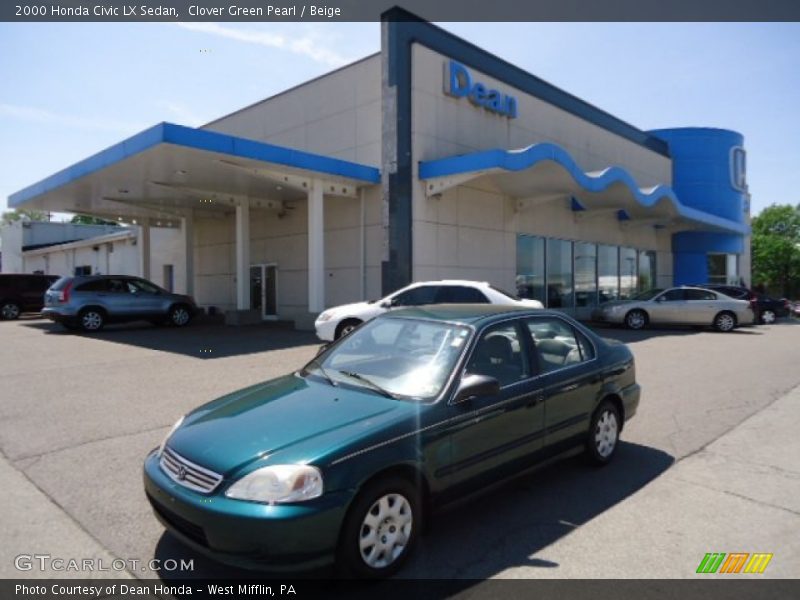 Clover Green Pearl / Beige 2000 Honda Civic LX Sedan