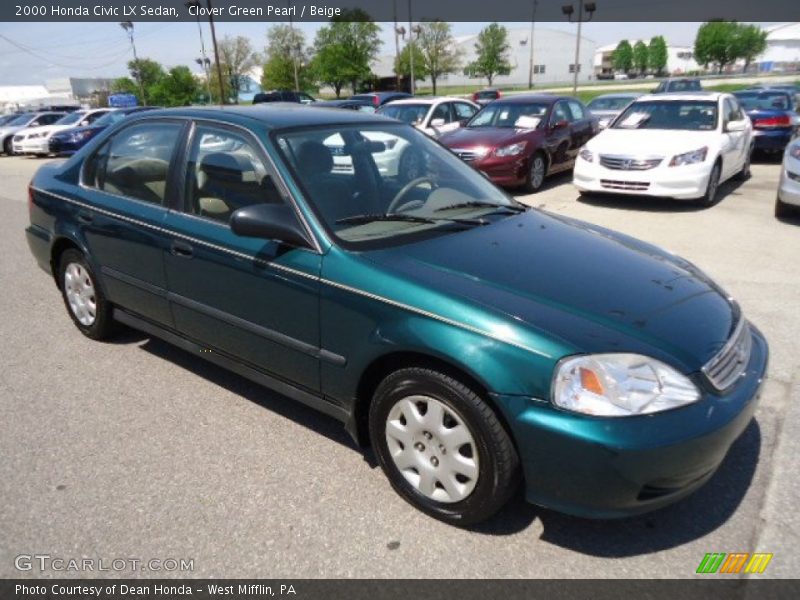 Clover Green Pearl / Beige 2000 Honda Civic LX Sedan