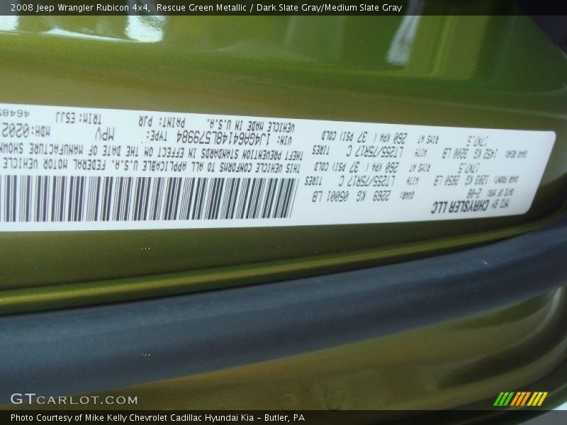 2008 Wrangler Rubicon 4x4 Rescue Green Metallic Color Code PJR